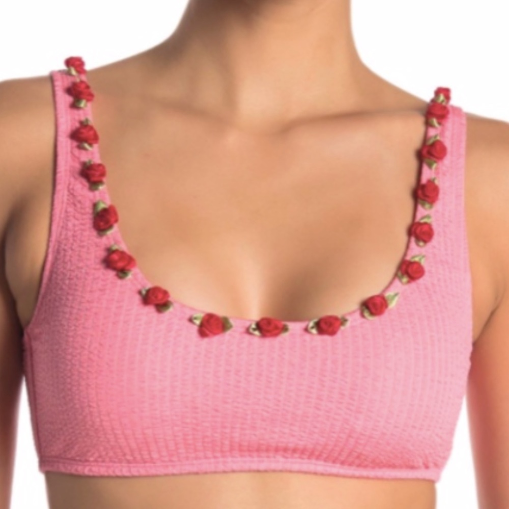 betsey johnson scrunch bunch rose bikini top